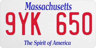 MA license plate 9YK650