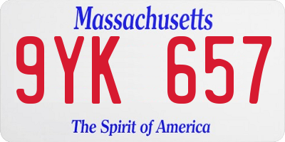 MA license plate 9YK657