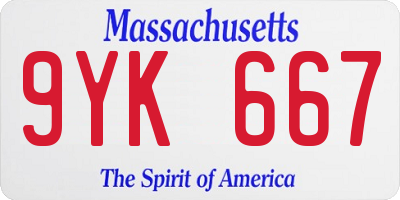 MA license plate 9YK667