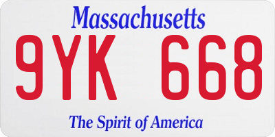 MA license plate 9YK668