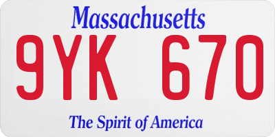 MA license plate 9YK670