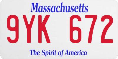 MA license plate 9YK672
