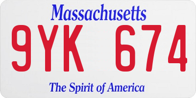 MA license plate 9YK674
