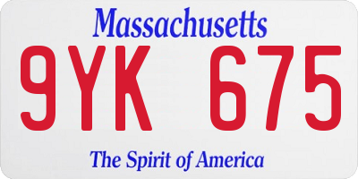 MA license plate 9YK675