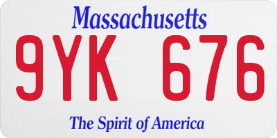 MA license plate 9YK676