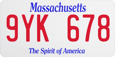 MA license plate 9YK678