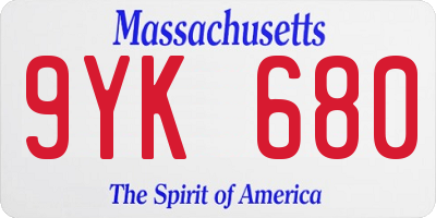 MA license plate 9YK680