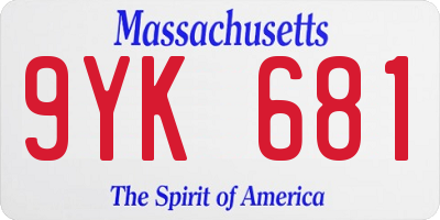 MA license plate 9YK681