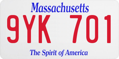 MA license plate 9YK701