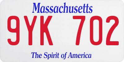 MA license plate 9YK702