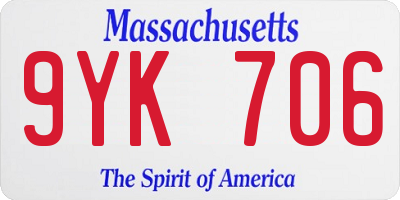 MA license plate 9YK706