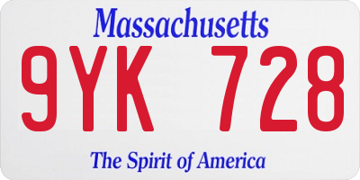MA license plate 9YK728