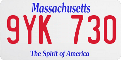 MA license plate 9YK730