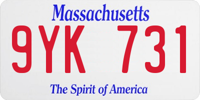 MA license plate 9YK731
