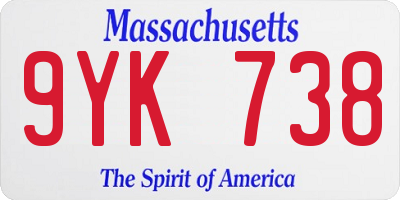 MA license plate 9YK738
