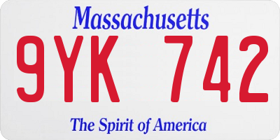 MA license plate 9YK742