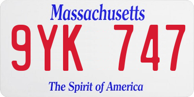 MA license plate 9YK747