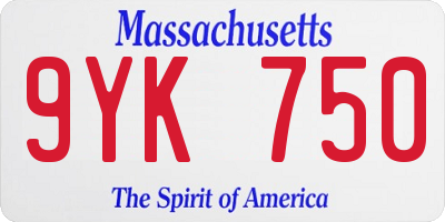 MA license plate 9YK750
