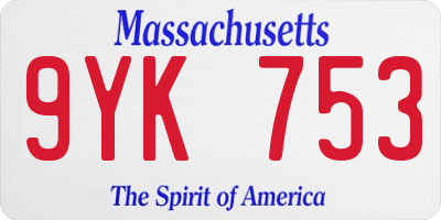 MA license plate 9YK753