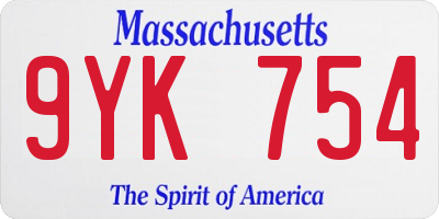MA license plate 9YK754