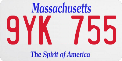 MA license plate 9YK755