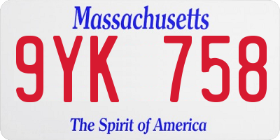 MA license plate 9YK758