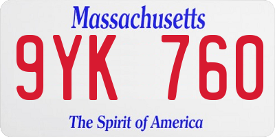 MA license plate 9YK760