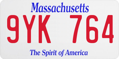 MA license plate 9YK764