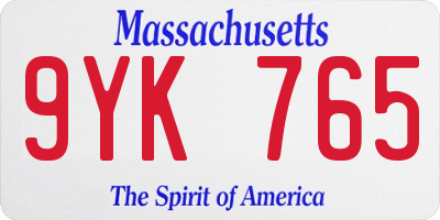 MA license plate 9YK765