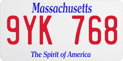 MA license plate 9YK768