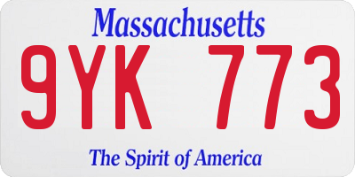 MA license plate 9YK773
