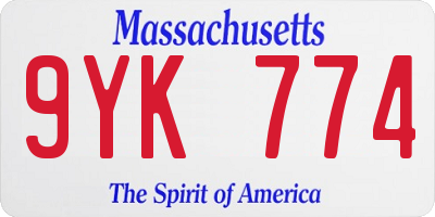 MA license plate 9YK774