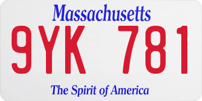 MA license plate 9YK781