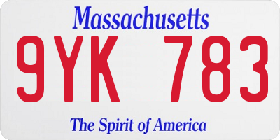 MA license plate 9YK783