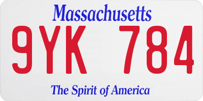 MA license plate 9YK784