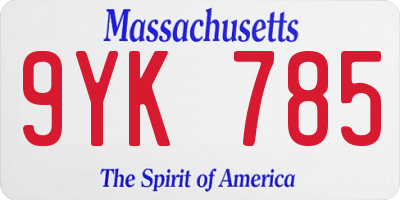 MA license plate 9YK785