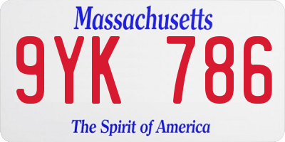 MA license plate 9YK786