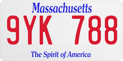 MA license plate 9YK788