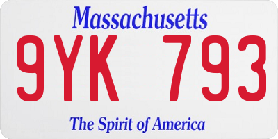 MA license plate 9YK793