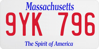 MA license plate 9YK796