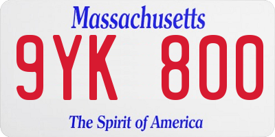 MA license plate 9YK800