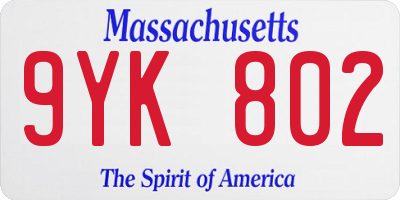 MA license plate 9YK802