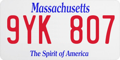 MA license plate 9YK807