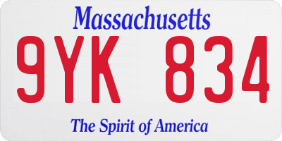 MA license plate 9YK834