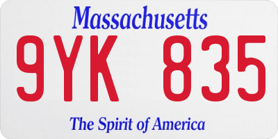 MA license plate 9YK835