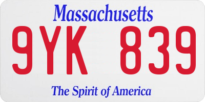 MA license plate 9YK839