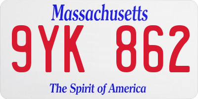 MA license plate 9YK862