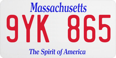 MA license plate 9YK865