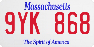 MA license plate 9YK868