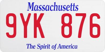 MA license plate 9YK876